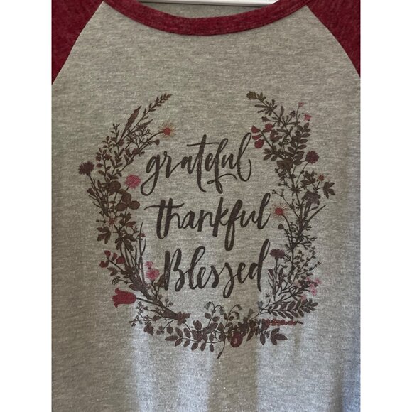 23 Love Street Womens Large Gray Long Sleeve Shirt Grateful Thankful Blessed - Picture 2 of 5